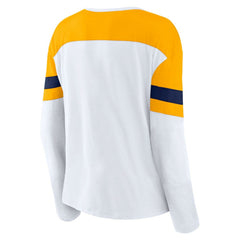 Nashville Predators Fanatics Women's Frozen Long Sleeve Notch Neck T-Shirt - White/Gold - NHL