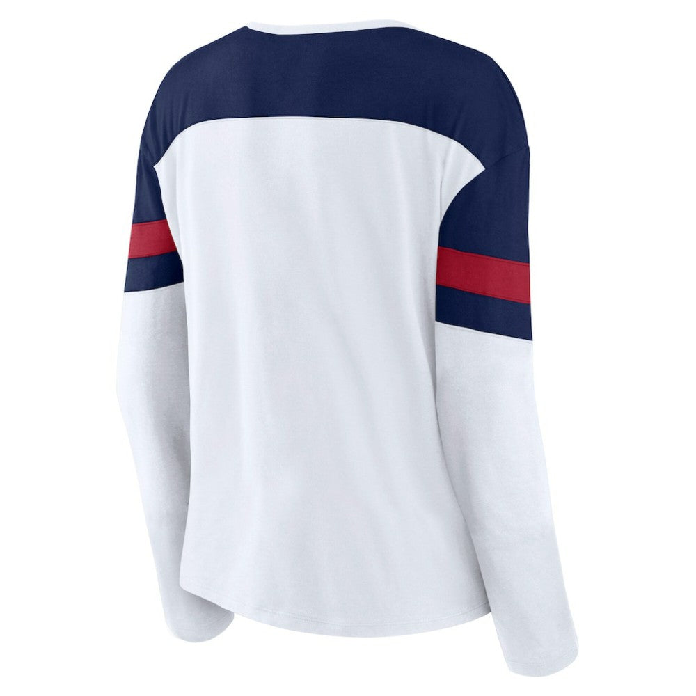 Montreal Canadiens Fanatics Women's Frozen Long Sleeve Notch Neck T-Shirt - White/Navy - NHL