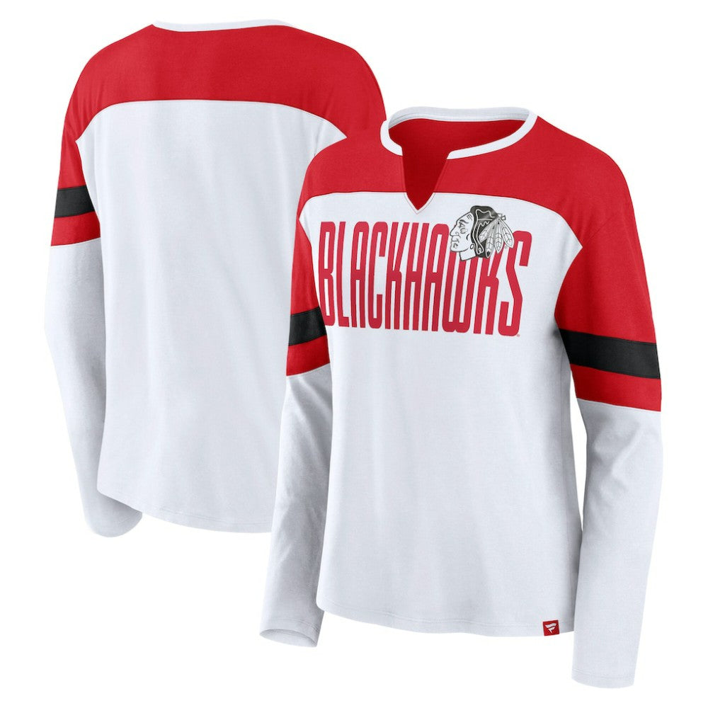 Chicago Blackhawks Fanatics Women's Frozen Long Sleeve Notch Neck T-Shirt - White/Red - NHL
