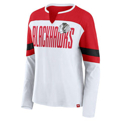 Chicago Blackhawks Fanatics Women's Frozen Long Sleeve Notch Neck T-Shirt - White/Red - NHL
