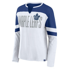 Toronto Maple Leafs Fanatics Women's Frozen Long Sleeve Notch Neck T-Shirt - White/Blue - NHL
