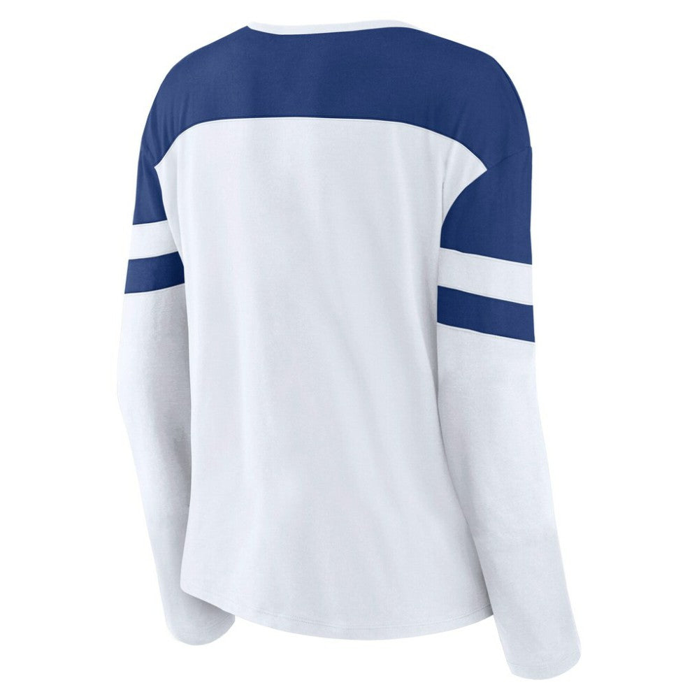 Toronto Maple Leafs Fanatics Women's Frozen Long Sleeve Notch Neck T-Shirt - White/Blue - NHL