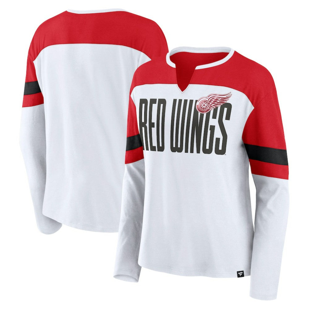 Detroit Red Wings Fanatics Women's Frozen Long Sleeve Notch Neck T-Shirt - White/Red - NHL