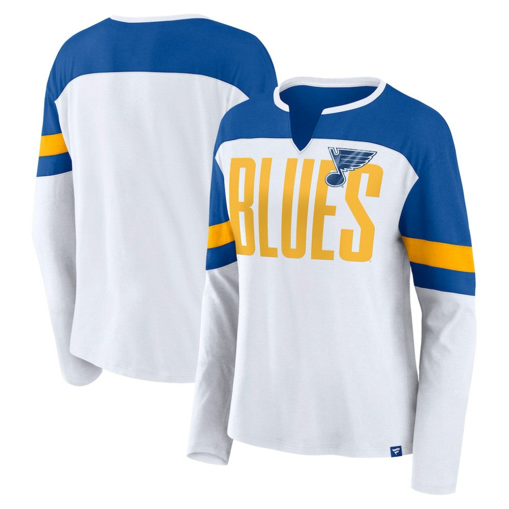 St. Louis Blues Fanatics Women's Frozen Long Sleeve Notch Neck T-Shirt - White/Blue - NHL