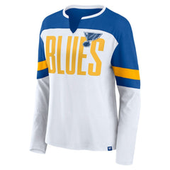 St. Louis Blues Fanatics Women's Frozen Long Sleeve Notch Neck T-Shirt - White/Blue - NHL