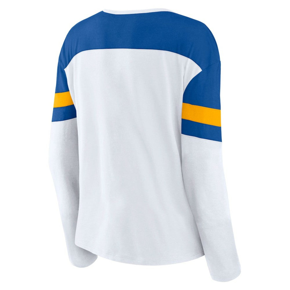 St. Louis Blues Fanatics Women's Frozen Long Sleeve Notch Neck T-Shirt - White/Blue - NHL