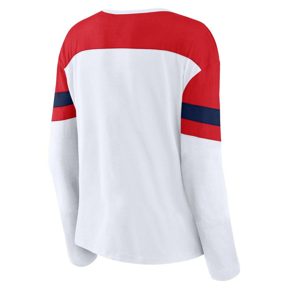 Washington Capitals Fanatics Women's Frozen Long Sleeve Notch Neck T-Shirt - White/Red - NHL