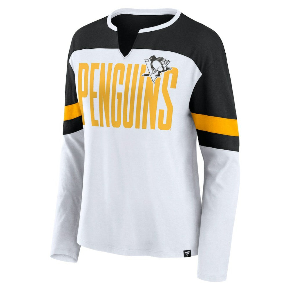 Pittsburgh Penguins Fanatics Women's Frozen Long Sleeve Notch Neck T-Shirt - White/Black - NHL