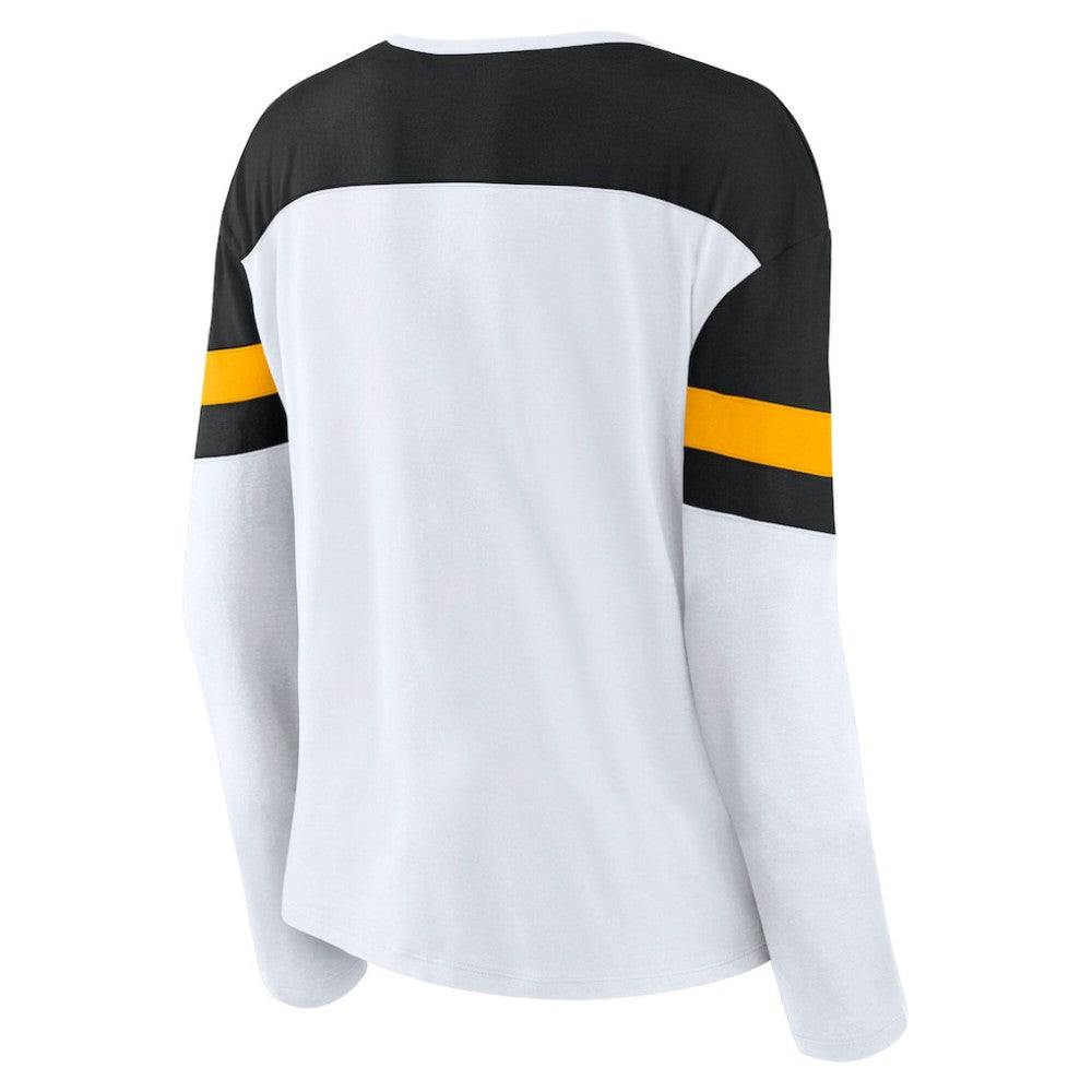Pittsburgh Penguins Fanatics Women's Frozen Long Sleeve Notch Neck T-Shirt - White/Black - NHL