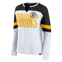 Boston Bruins Fanatics Women's Frozen Long Sleeve Notch Neck T-Shirt - White/Black - NHL