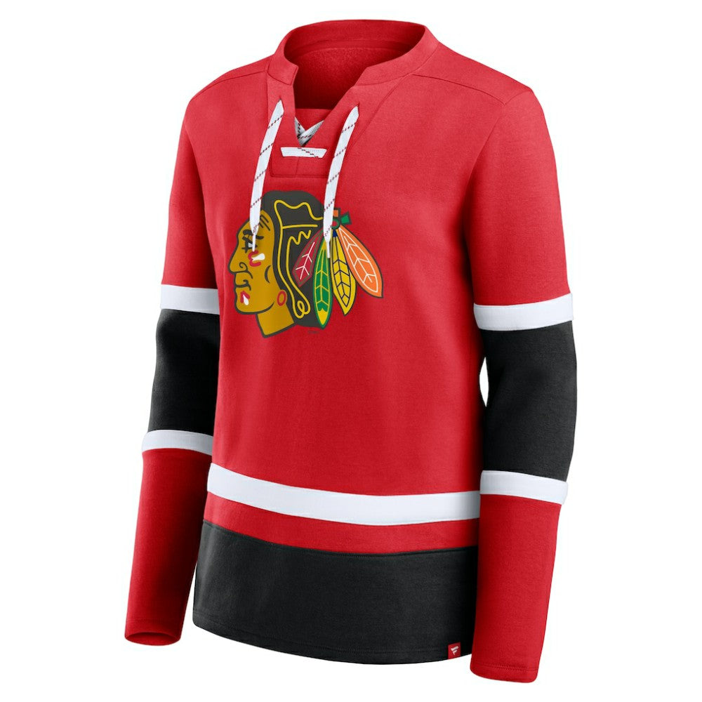 Chicago Blackhawks Fanatics Women's Prime Time Lace-Up Long Sleeve T-Shirt - Red - NHL