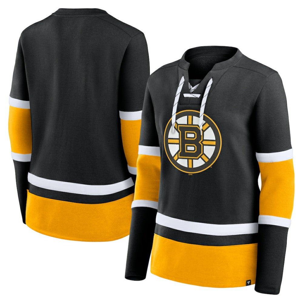 Boston Bruins Fanatics Women's Prime Time Lace-Up Long Sleeve T-Shirt - Black - NHL