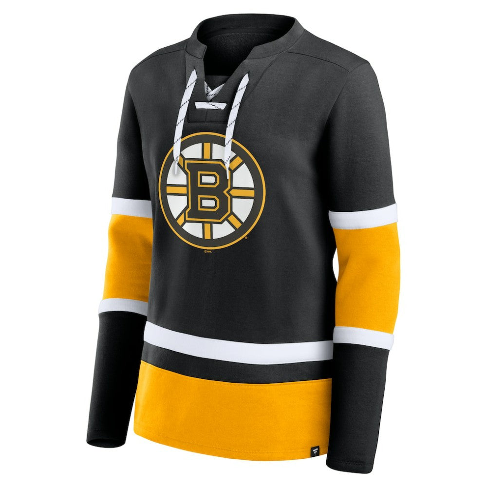 Boston Bruins Fanatics Women's Prime Time Lace-Up Long Sleeve T-Shirt - Black - NHL