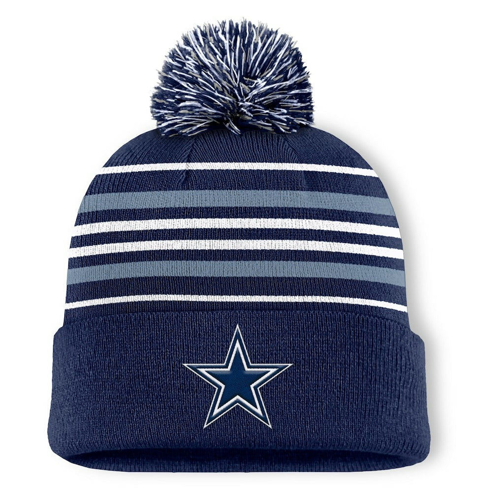Dallas Cowboys Fundamental Striped Cuffed Knit Hat with Pom Navy | Fanatics