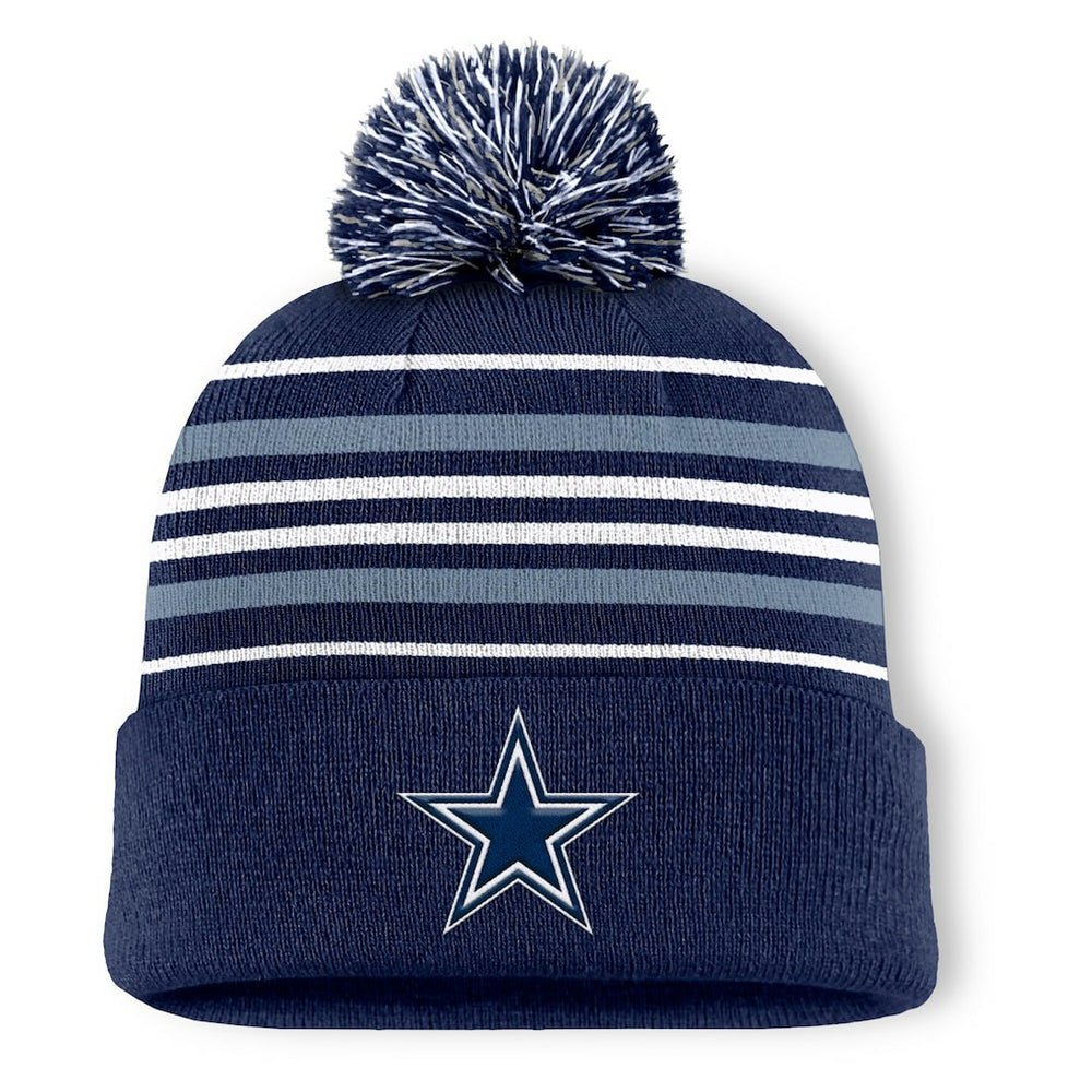 Dallas Cowboys Fundamental Striped Cuffed Knit Hat with Pom Navy | Fanatics