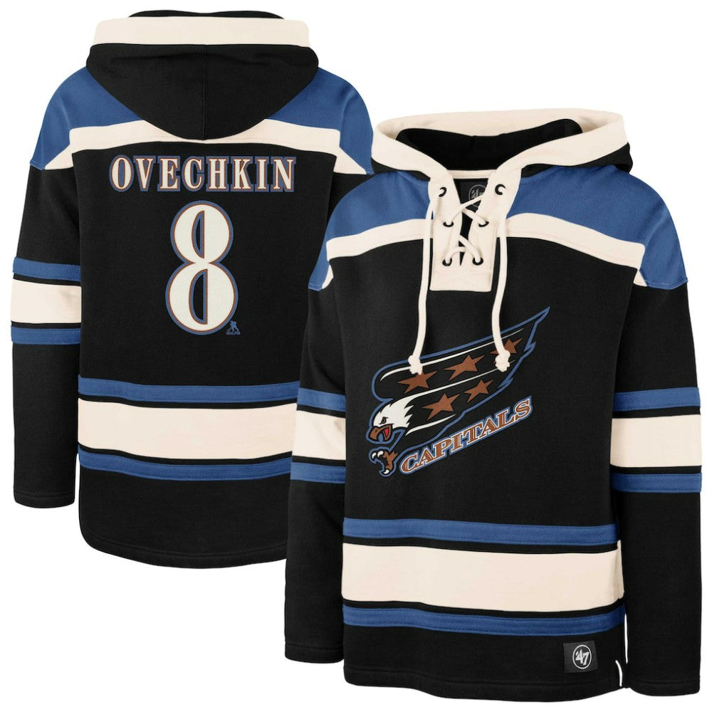 Alexander Ovechkin Washington Capitals '47 Player Name & Number Lacer Pullover Hoodie - Black - NHL