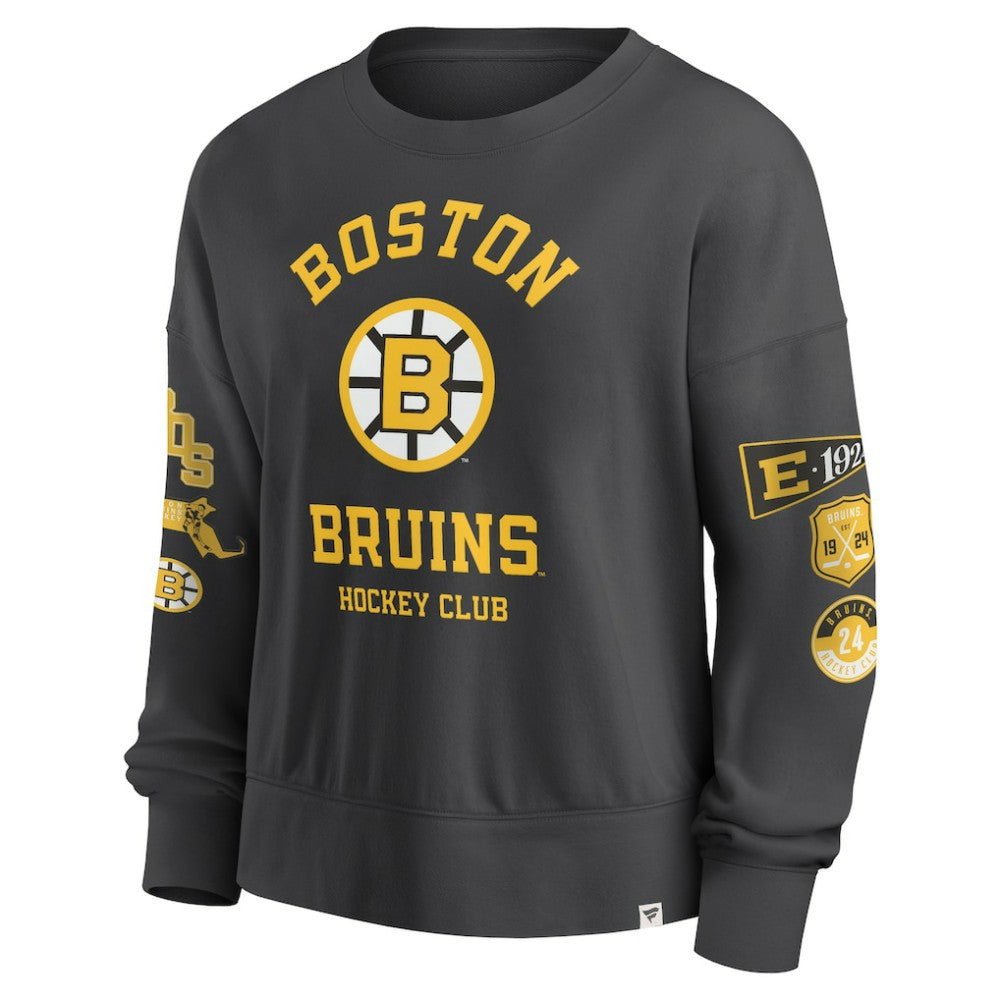 Boston Bruins Fanatics Women's Oversized Vintage Go Team Pullover Sweatshirt - Black - NHL
