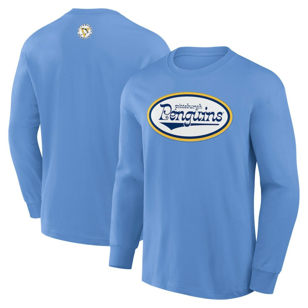 Pittsburgh Penguins Fanatics Vintage Rewind Long Sleeve T-Shirt - Light Blue - NHL