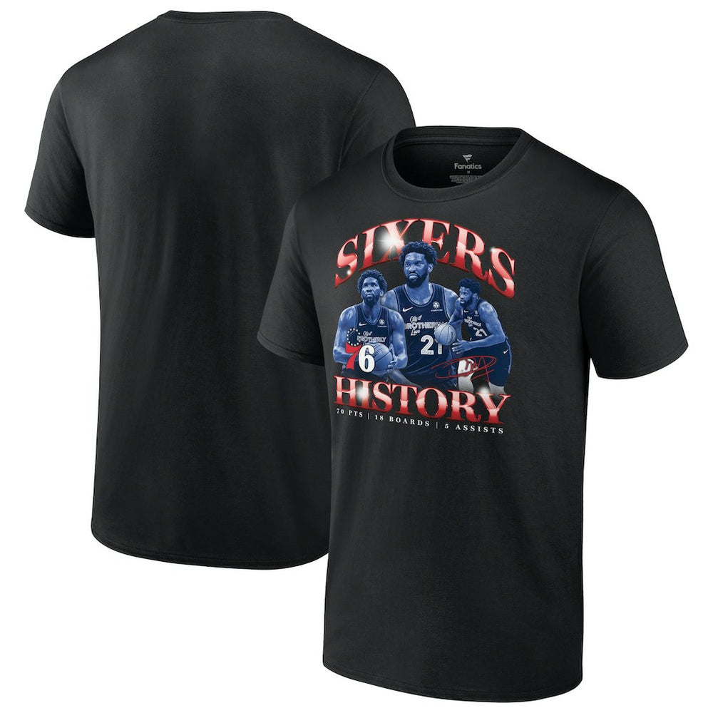 Joel Embiid Philadelphia 76ers History T-Shirt Black - NBA