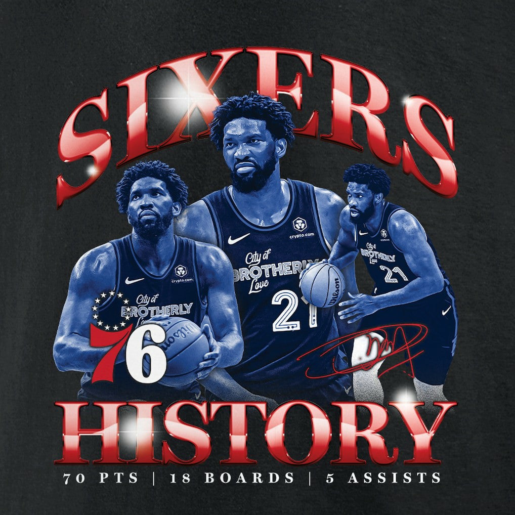 Joel Embiid Philadelphia 76ers History T-Shirt Black - NBA
