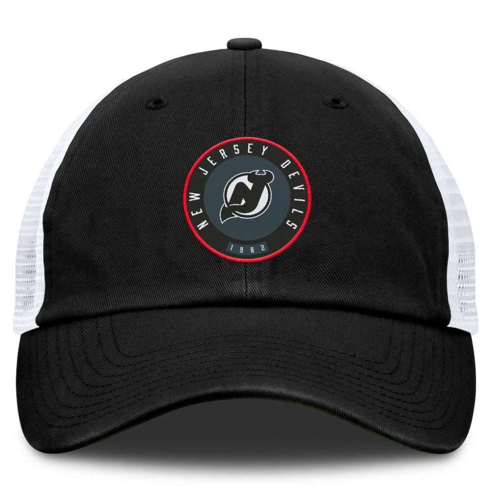New Jersey Devils Fanatics Averie Trucker Adjustable Hat - Black/White - NHL