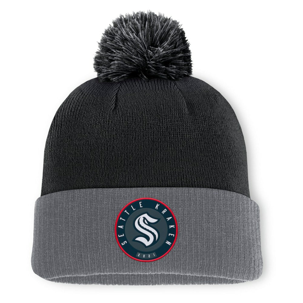 Seattle Kraken Fanatics Aspyn Cuffed Knit Hat with Pom - Black - NHL