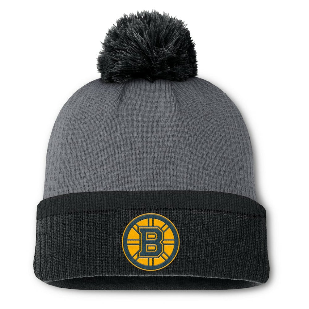 Boston Bruins Fanatics Women's Cuffed Knit Hat with Pom - Charcoal - NHL