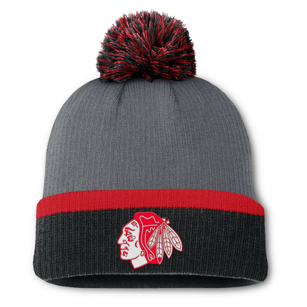 Chicago Blackhawks Fanatics Women's Cuffed Knit Hat with Pom - Charcoal - NHL