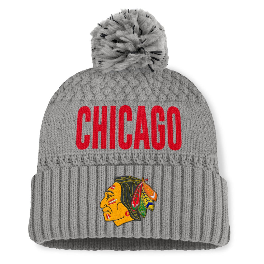 Chicago Blackhawks Fanatics Women's Heritage Tilly Cuffed Knit Hat with Pom - Gray - NHL