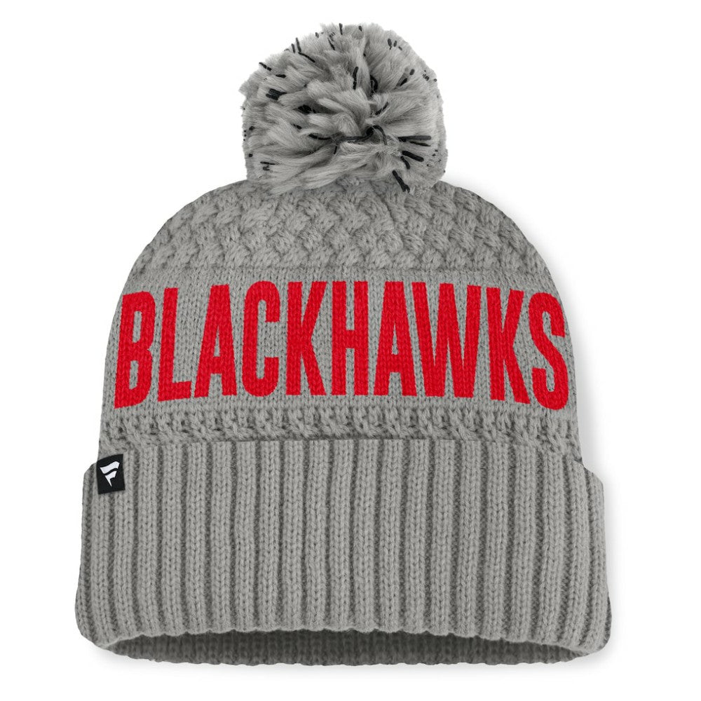 Chicago Blackhawks Fanatics Women's Heritage Tilly Cuffed Knit Hat with Pom - Gray - NHL