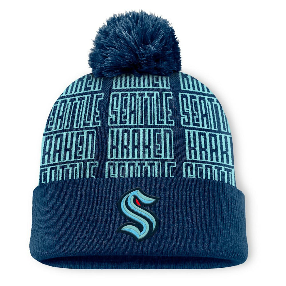 Seattle Kraken Fanatics Fundamental Empty Net Cuffed Knit Hat with Pom - Deep Sea Blue - NHL