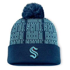 Seattle Kraken Fanatics Fundamental Empty Net Cuffed Knit Hat with Pom - Deep Sea Blue - NHL