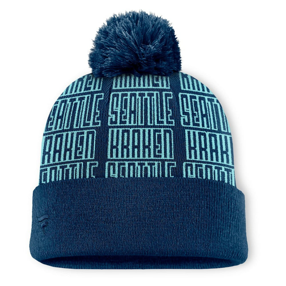 Seattle Kraken Fanatics Fundamental Empty Net Cuffed Knit Hat with Pom - Deep Sea Blue - NHL