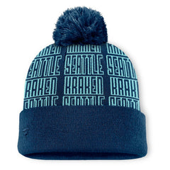 Seattle Kraken Fanatics Fundamental Empty Net Cuffed Knit Hat with Pom - Deep Sea Blue - NHL