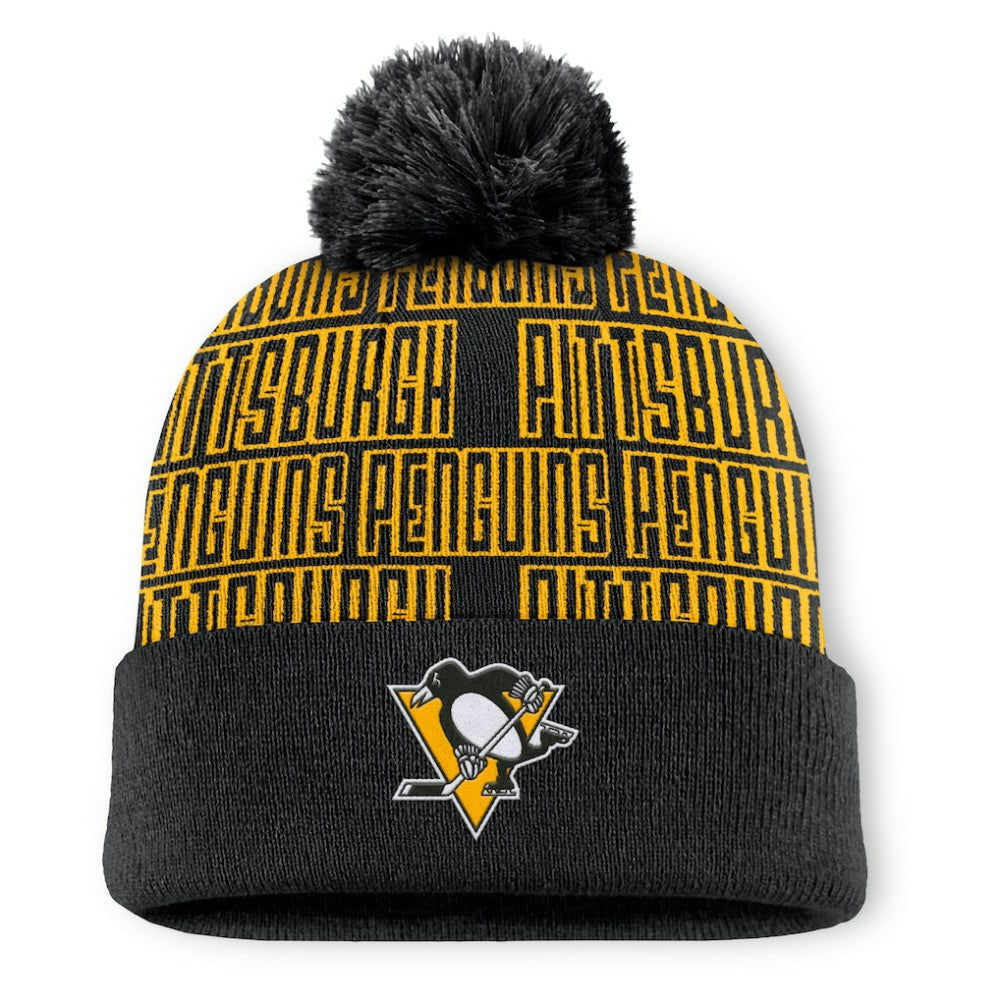 Pittsburgh Penguins Fanatics Fundamental Empty Net Cuffed Knit Hat with Pom - Black - NHL