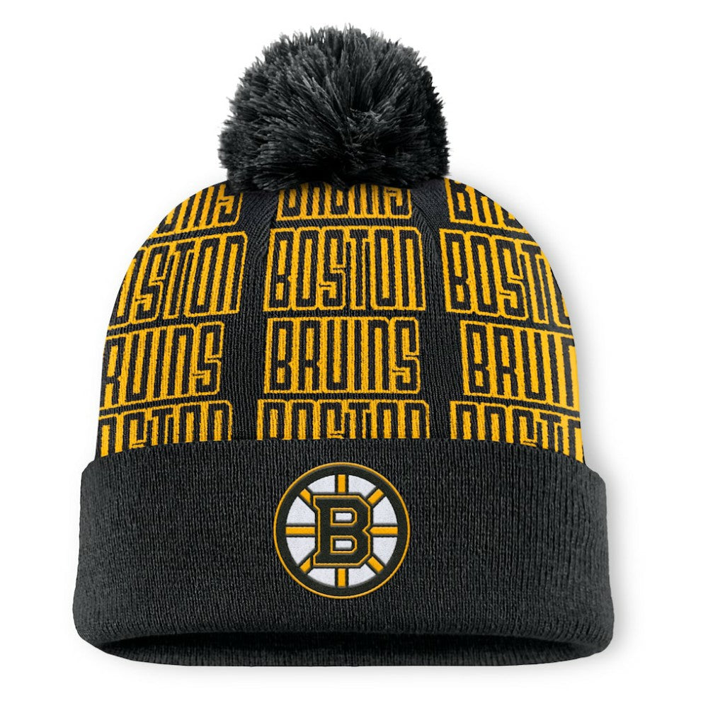 Boston Bruins Fanatics Fundamental Empty Net Cuffed Knit Hat with Pom - Black - NHL
