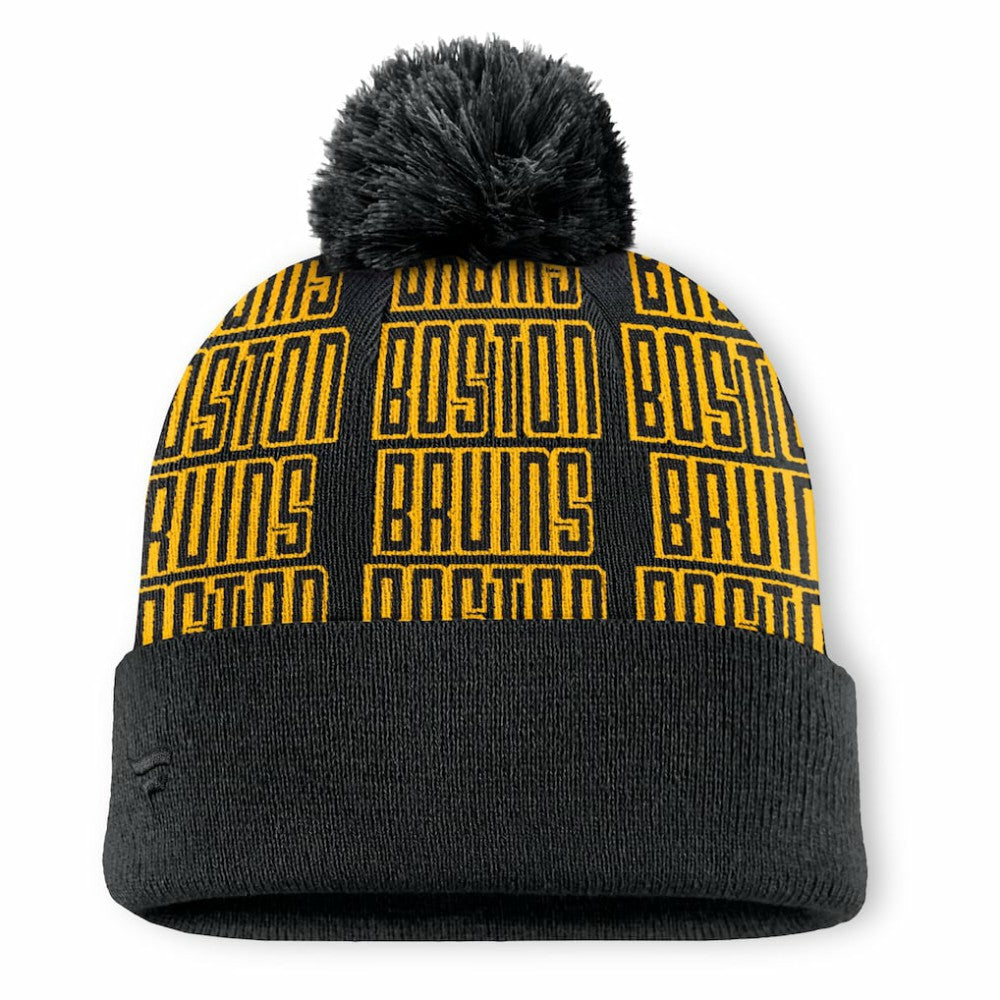 Boston Bruins Fanatics Fundamental Empty Net Cuffed Knit Hat with Pom - Black - NHL