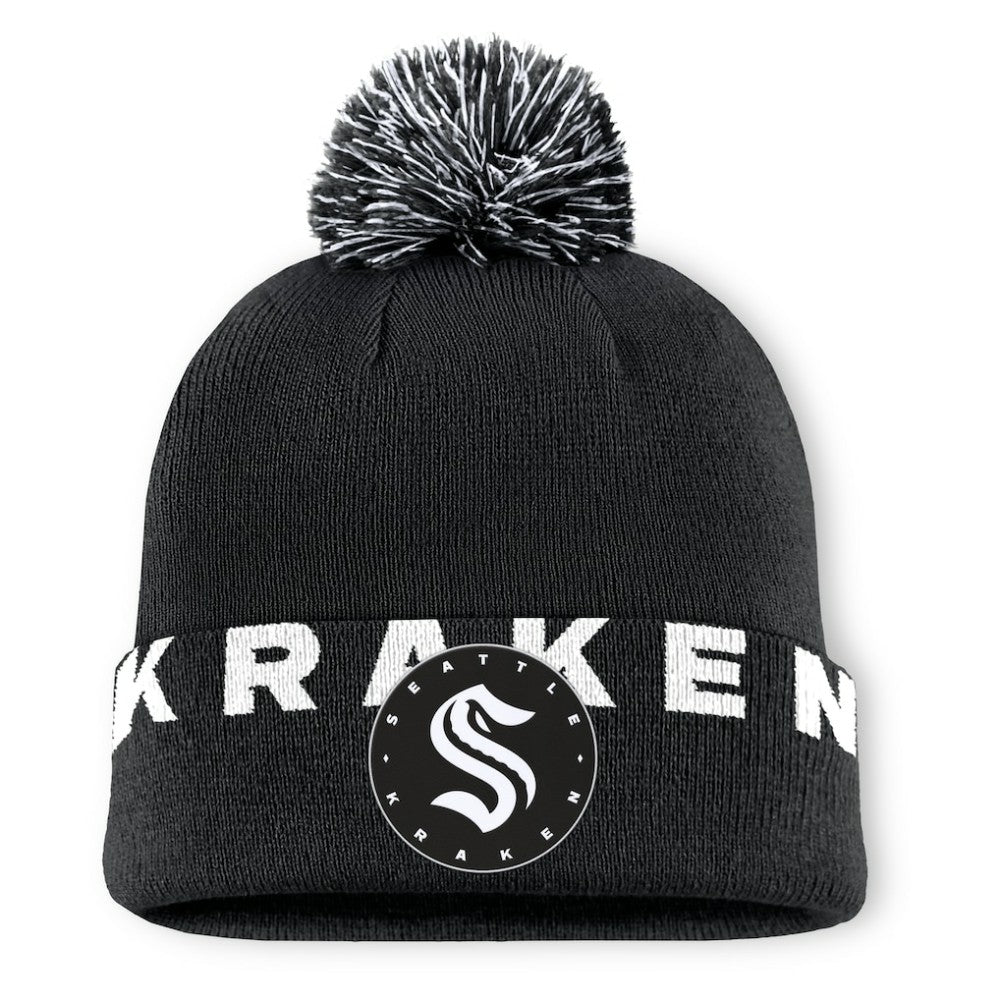 Seattle Kraken Fanatics Fundamental High Stick Cuffed Knit Hat with Pom - Black - NHL