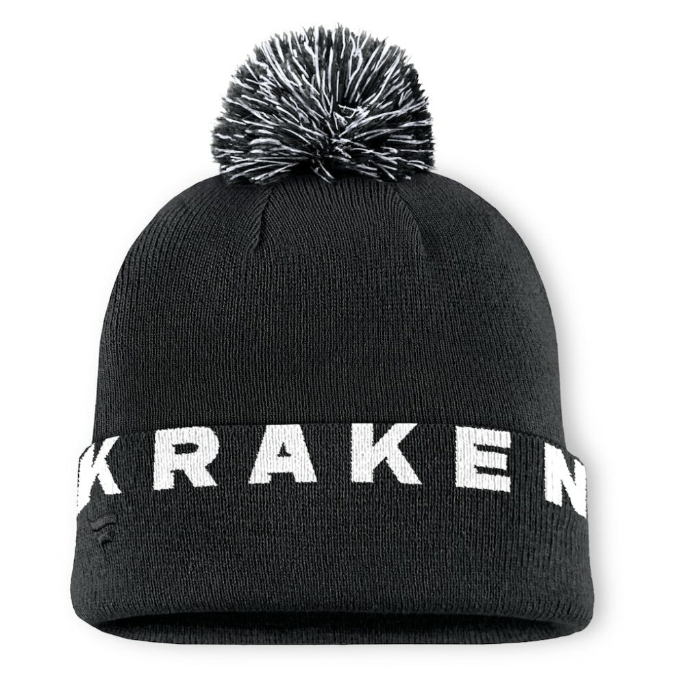 Seattle Kraken Fanatics Fundamental High Stick Cuffed Knit Hat with Pom - Black - NHL