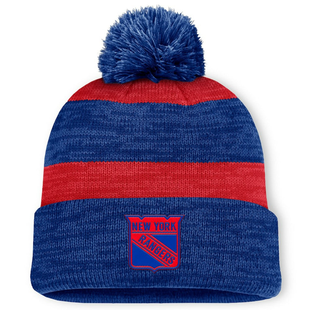 New York Rangers Fanatics Fundamental Red Line Cuffed Knit Hat with Pom - Navy - NHL