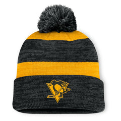 Pittsburgh Penguins Fanatics Fundamental Red Line Cuffed Knit Hat with Pom - Black - NHL