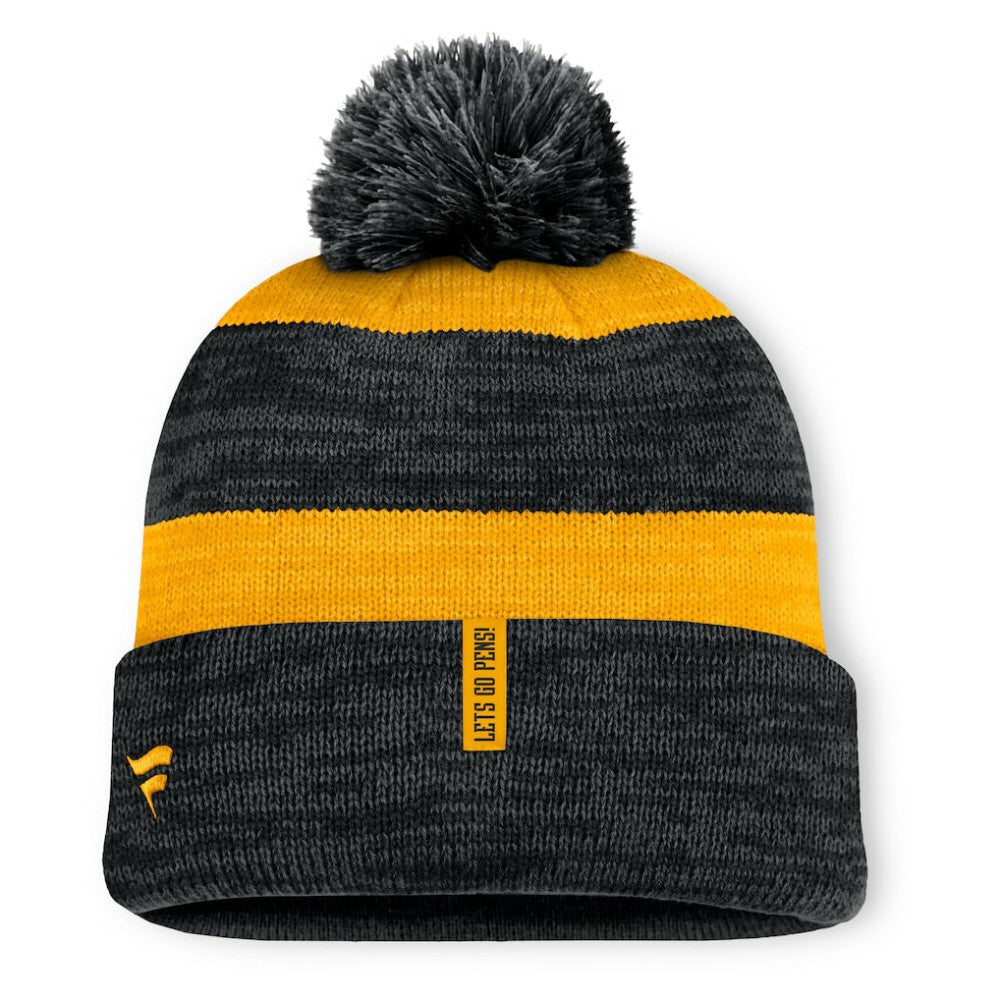 Pittsburgh Penguins Fanatics Fundamental Red Line Cuffed Knit Hat with Pom - Black - NHL