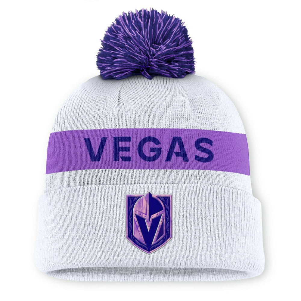Vegas Golden Knights Fanatics Hockey Fights Cancer Cuffed Knit Hat with Pom - White - NHL