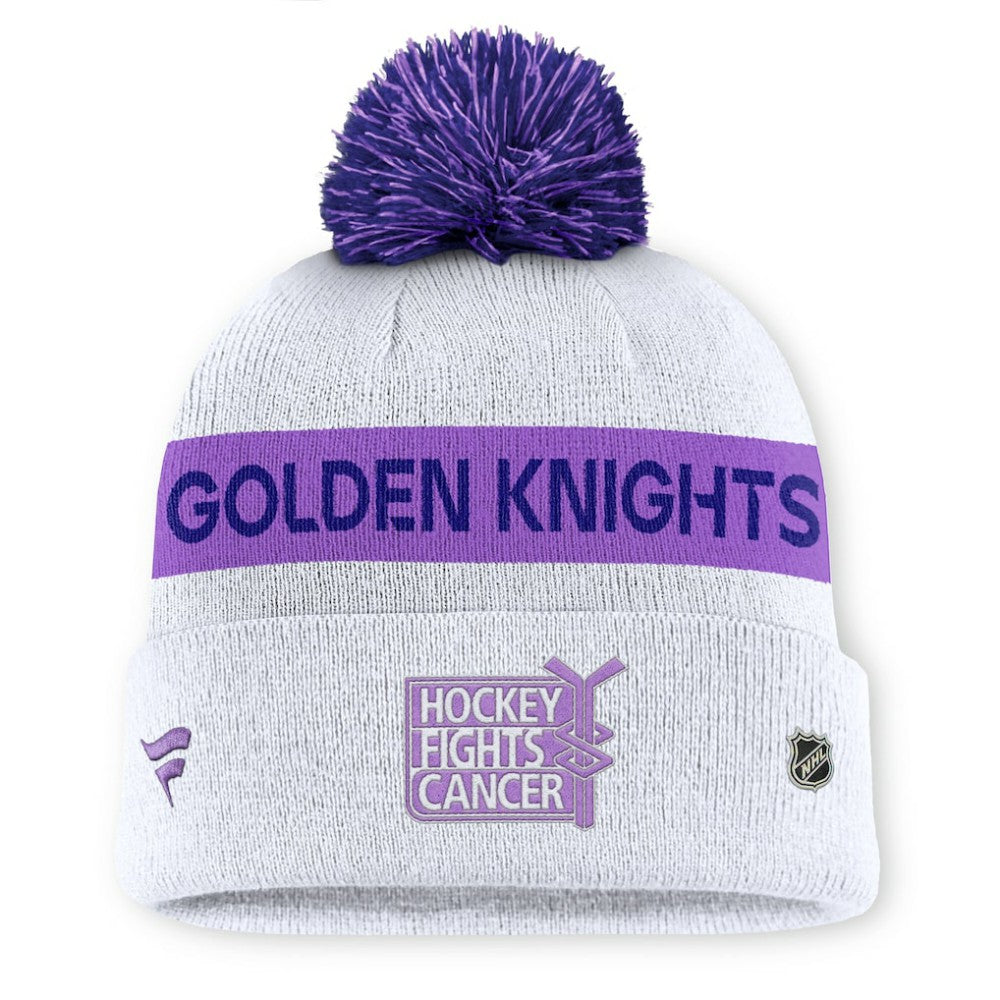Vegas Golden Knights Fanatics Hockey Fights Cancer Cuffed Knit Hat with Pom - White - NHL