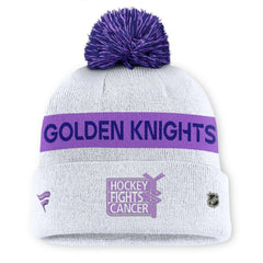 Vegas Golden Knights Fanatics Hockey Fights Cancer Cuffed Knit Hat with Pom - White - NHL