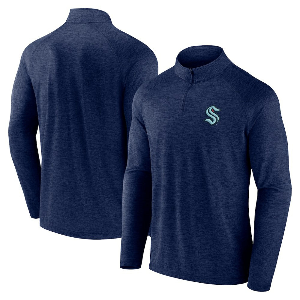 Seattle Kraken Logo Athletic Head-to-Head Raglan Quarter-Zip Top - Navy - NHL