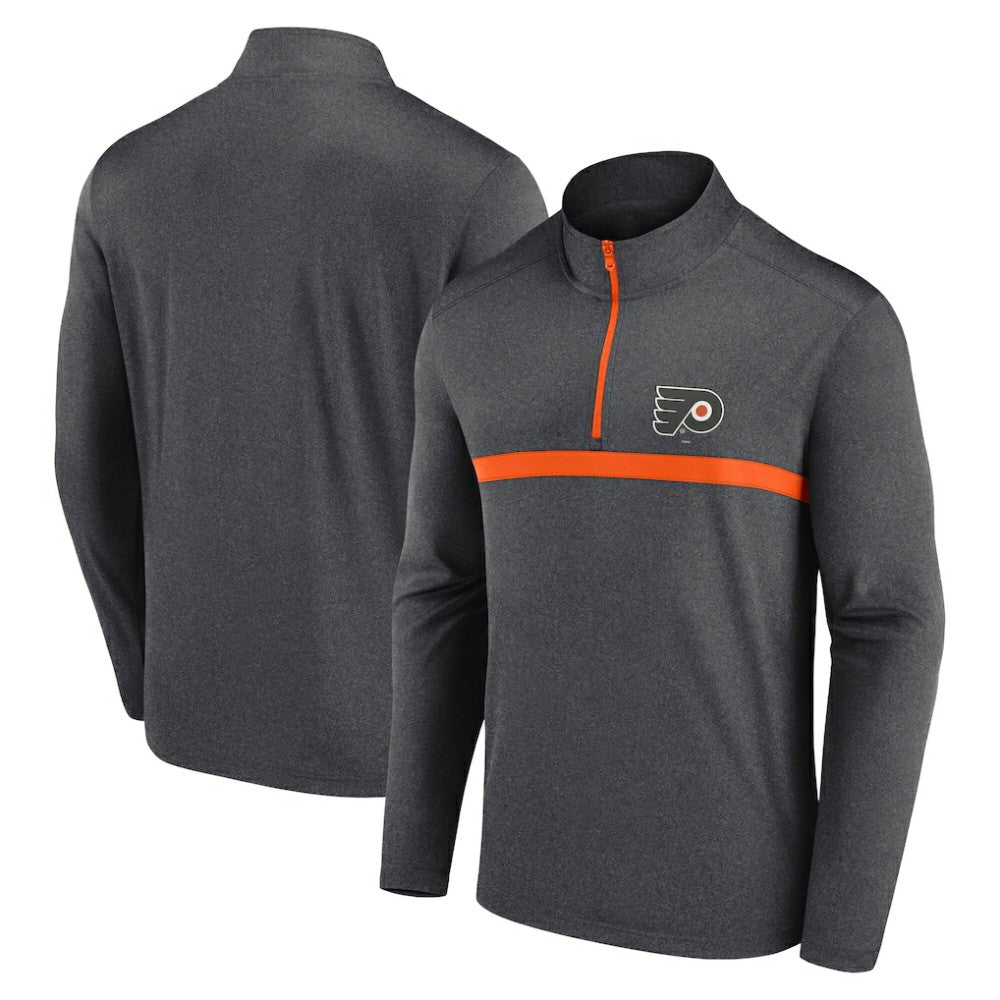 Philadelphia Flyers Logo Athletic Head-to-Head Raglan Quarter-Zip Top - Heather Charcoal - NHL