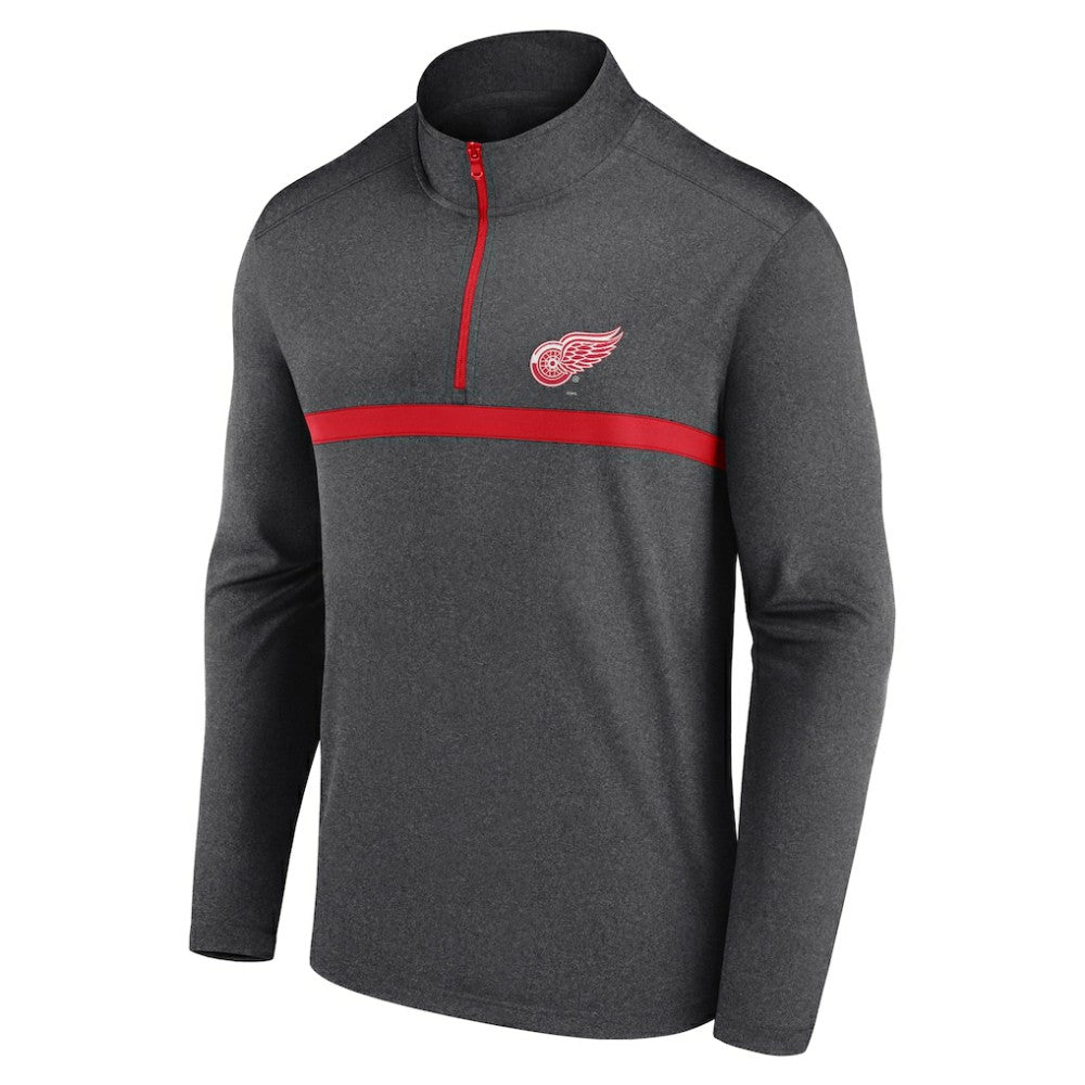 Detroit Red Wings Logo Athletic Head-to-Head Raglan Quarter-Zip Top - Heather Charcoal - NHL