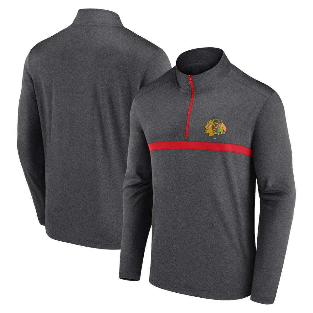 Chicago Blackhawks Logo Athletic Head-to-Head Raglan Quarter-Zip Top - Heather Charcoal - NHL