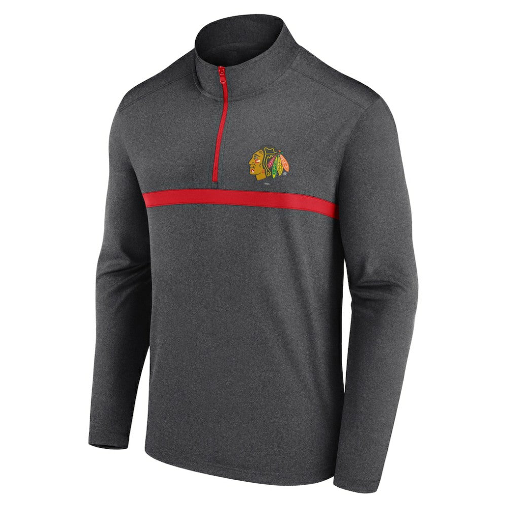 Chicago Blackhawks Logo Athletic Head-to-Head Raglan Quarter-Zip Top - Heather Charcoal - NHL